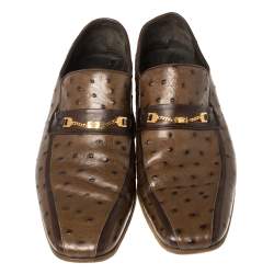 Pre Owned حذاء لوفرز فيرساتشى تفاصيل سلسلة مادوسا جلد نعام بنى مقاس 44