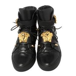 Versace Black Leather Medusa High-Top Sneakers Size 45.5