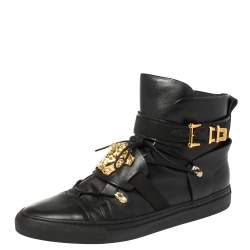 Versace Black Leather Medusa Lace High Top Sneakers Size 42.5