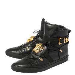 Versace Black Leather Medusa High-Top Sneakers Size 45.5