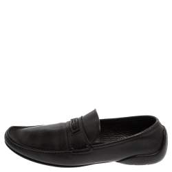 Versace Black Leather Slip On Loafers Size 44