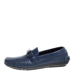 Versace Blue Leather Medusa Slip On  Loafers Size 46