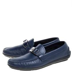 Versace Blue Leather Medusa Slip On  Loafers Size 46