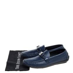 Versace Blue Leather Medusa Slip On  Loafers Size 46