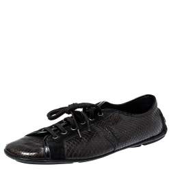 Versace Dark Brown/Black Python and Suede Low Top Sneakers Size 44