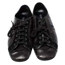 Versace Dark Brown/Black Python and Suede Low Top Sneakers Size 44