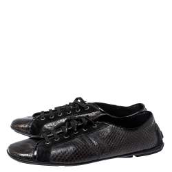 Versace Dark Brown/Black Python and Suede Low Top Sneakers Size 44