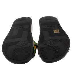 Versace Green Printed Leather Slide Sandals Size 43