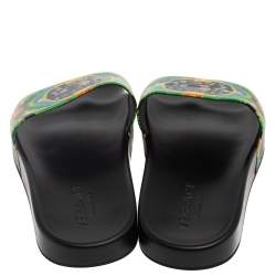 Versace Green Printed Leather Slide Sandals Size 43