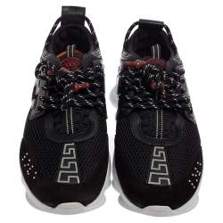 Versace Black Mesh And Leather Chain Reaction Sneakers Size 42