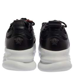 Versace Black Mesh And Leather Chain Reaction Sneakers Size 42