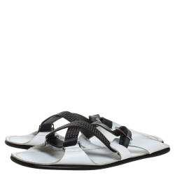 Versace White Leather Crossover Slide Sandals Size 43