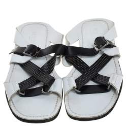 Versace White Leather Crossover Slide Sandals Size 43