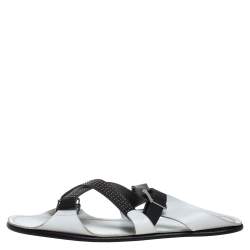 Versace White Leather Crossover Slide Sandals Size 43