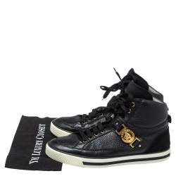 Versace Black Leather And Suede Medusa Strap High Top Sneakers Size 43
