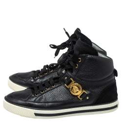 Versace Black Leather And Suede Medusa Strap High Top Sneakers Size 43