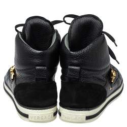 Versace Black Leather And Suede Medusa Strap High Top Sneakers Size 43