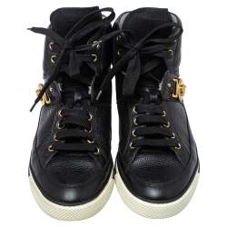 Versace Black Leather And Suede Medusa Strap High Top Sneakers Size 43