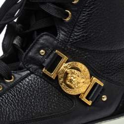 Versace Black Leather And Suede Medusa Strap High Top Sneakers Size 43