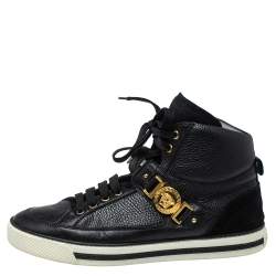 Versace Black Leather And Suede Medusa Strap High Top Sneakers Size 43