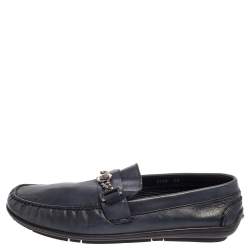 مملوكة مسبقًا Versace Blue Leather Medusa Icon Chain Detail Loafers Size 45