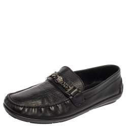 Versace Black Leather Medusa Icon Chain Detail Loafers Size 45