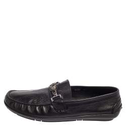 Versace Black Leather Medusa Icon Chain Detail Loafers Size 45