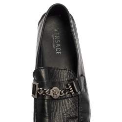 Versace Black Leather Medusa Icon Chain Detail Loafers Size 45