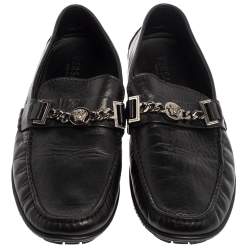 Versace Black Leather Medusa Icon Chain Detail Loafers Size 45