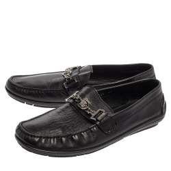 Versace Black Leather Medusa Icon Chain Detail Loafers Size 45