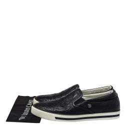 مملوكة مسبقًا Versace Black Baroque Embroidered Leather Slip On Sneakers Size 44