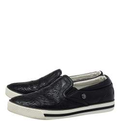مملوكة مسبقًا Versace Black Baroque Embroidered Leather Slip On Sneakers Size 44