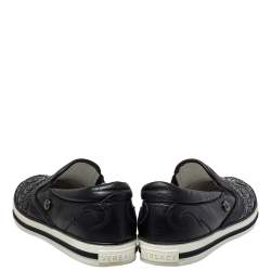 مملوكة مسبقًا Versace Black Baroque Embroidered Leather Slip On Sneakers Size 44