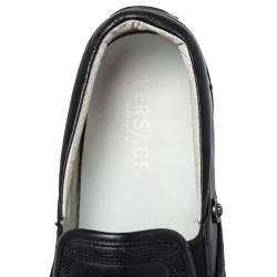 مملوكة مسبقًا Versace Black Baroque Embroidered Leather Slip On Sneakers Size 44
