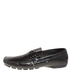 Versace Black Leather Medusa Detail Slip On Loafers Size 43