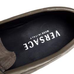 Versace Grey Croc Embossed Leather And Patent Leather Medusa Slip On Loafers Size 41