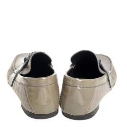 Versace Grey Croc Embossed Leather And Patent Leather Medusa Slip On Loafers Size 41