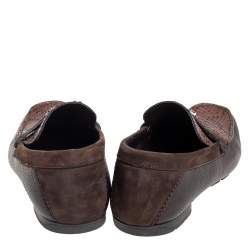 Pre Owned Versace Brown Leather And Python Medusa Embellished Penny Slip On Loafers Size 41