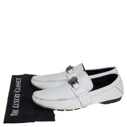 Versace White Leather Medusa Embellished Slip On Loafers Size 41