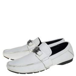 Versace White Leather Medusa Embellished Slip On Loafers Size 41