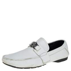 Versace White Leather Medusa Embellished Slip On Loafers Size 41