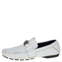 Versace White Leather Medusa Embellished Slip On Loafers Size 41