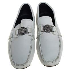 Versace White Leather Medusa Embellished Slip On Loafers Size 41