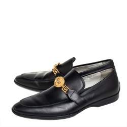 مملوكة مسبقًا Versace Black Leather Medusa Slip On Loafers Size 43