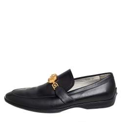 مملوكة مسبقًا Versace Black Leather Medusa Slip On Loafers Size 43