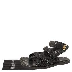 Pre Owned Versace SS21 Black Leather Braided Sandals Size 42