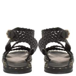 Pre Owned Versace SS21 Black Leather Braided Sandals Size 42