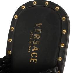 Pre Owned Versace SS21 Black Leather Braided Sandals Size 42