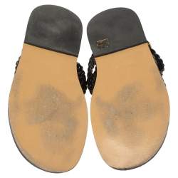 Pre Owned Versace SS21 Black Leather Braided Sandals Size 42