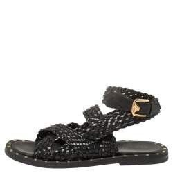 Pre Owned Versace SS21 Black Leather Braided Sandals Size 42